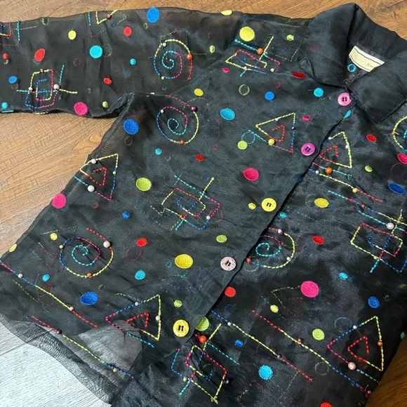 Vintage Carrie Allen Sheer Embroidered Beaded Art Blouse - Picture 2 of 8